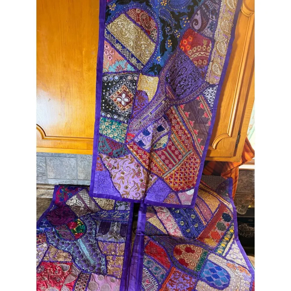 Handmade Set of 3 Heavy Embroidered Patchwork Renaissance material tablerunner